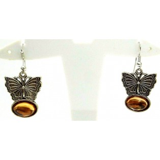 BEIGE BUTTERFLY Silver Oxidized Earrings - Hook Dangle Drop - Fashion Novelty